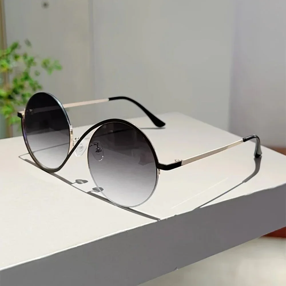 UNIQUE Round Oversize Sunglasses Oversize (Gold Metal)